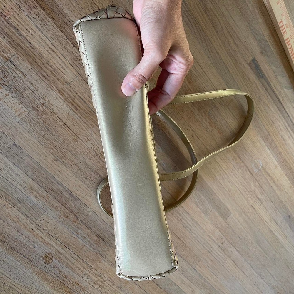 Vintage Y2K Aspects Woven Leather Handbag Metallic Gold‎ Shoulder Bag Purse - Picture 7 of 7